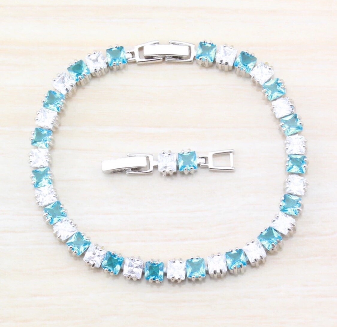 Blue White Topaz Tennis Gemstone Sterling Silver 925 Chain Bracelet | eBay