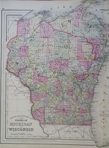 Michigan & Wisconsin Midwest State Maps 1882 Mitchell large folding map - Picture 2 of 4