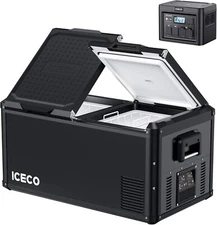 ICECO 95 QT Dual Zone Portable Fridge Freezer with Battery  Travel and Home Use