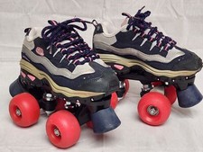 Kids Skechers Sport 4-Wheel Roller Skates Pink / Navy Blue Sz 13