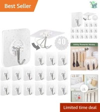 Stylish 40-Pack Adhesive Hooks - Supports 20 lbs, Ideal for Any Smooth Surface