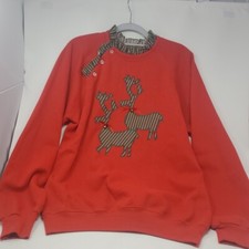 Vintage 80's Hanes Christmas Sweater Reindeers w/Bells- Womens Size Large