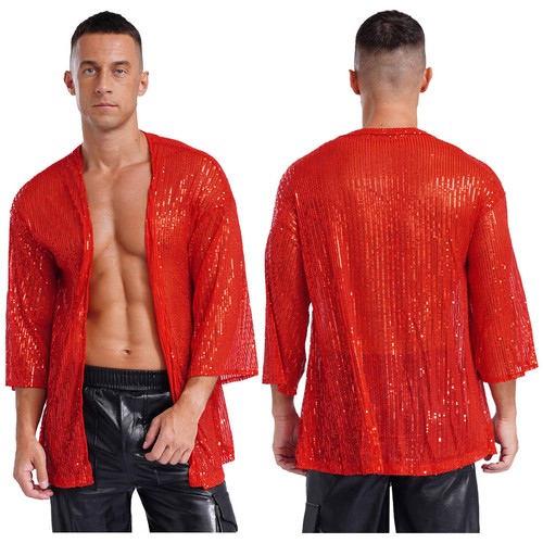 Mens Outwear Sissy Jackets Stylish Tops Wedding Clubwear See Through Sparkly - Picture 7 of 52