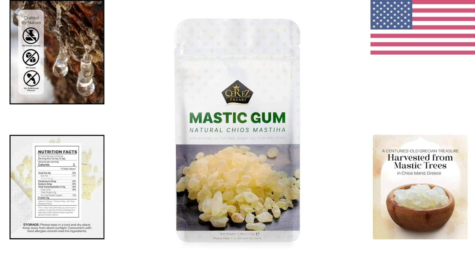 Cerez Pazari 0.88 oz. Vegan Mastic Gum - Natural Chewing for Health Benefits