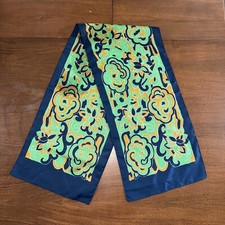 TREVIRA VINTAGE SCARF 52" x 12" Made In Italy-Navy, green  Rust Orange