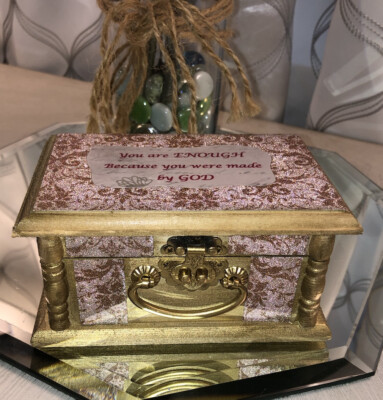 Laurie s Blessings Boutique Gold Damask Wood Prayer Box Worry Box Keepsake Box