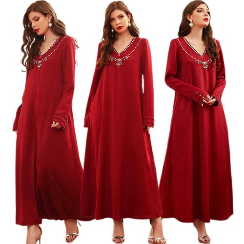 Dubai Muslim Women Satin Long Sleeve Maxi Dress Abaya Kaftan Dress Islamic Gown - Bild 1 von 20