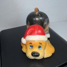 Vintage Hound Dog Puppy In Santa Hat. Plastic. Unmarked.