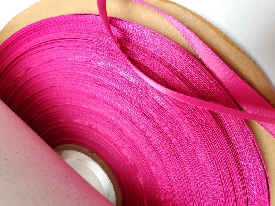 20 yardas Doble Cara Rosa Caliente, Fucsia Azalea Color CINTA DE SATÉN 1/4" Coser Artesanías Foto 2 de 2