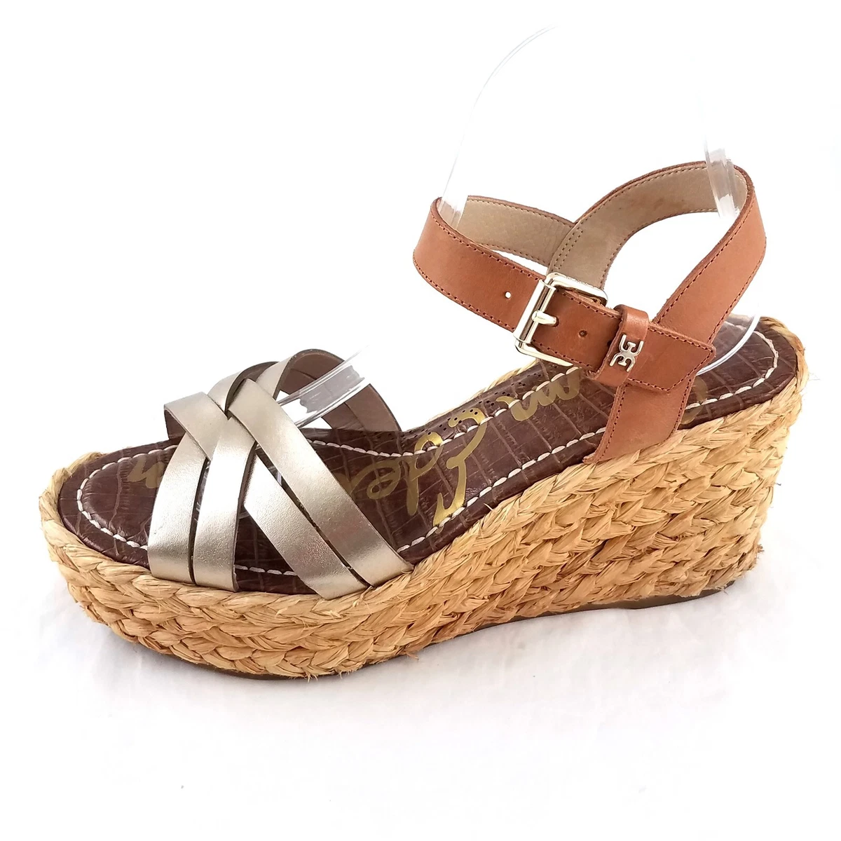 Sam Edelman Darline Wedge Espadrilles Platform Sandals Gold Tan Womens 9