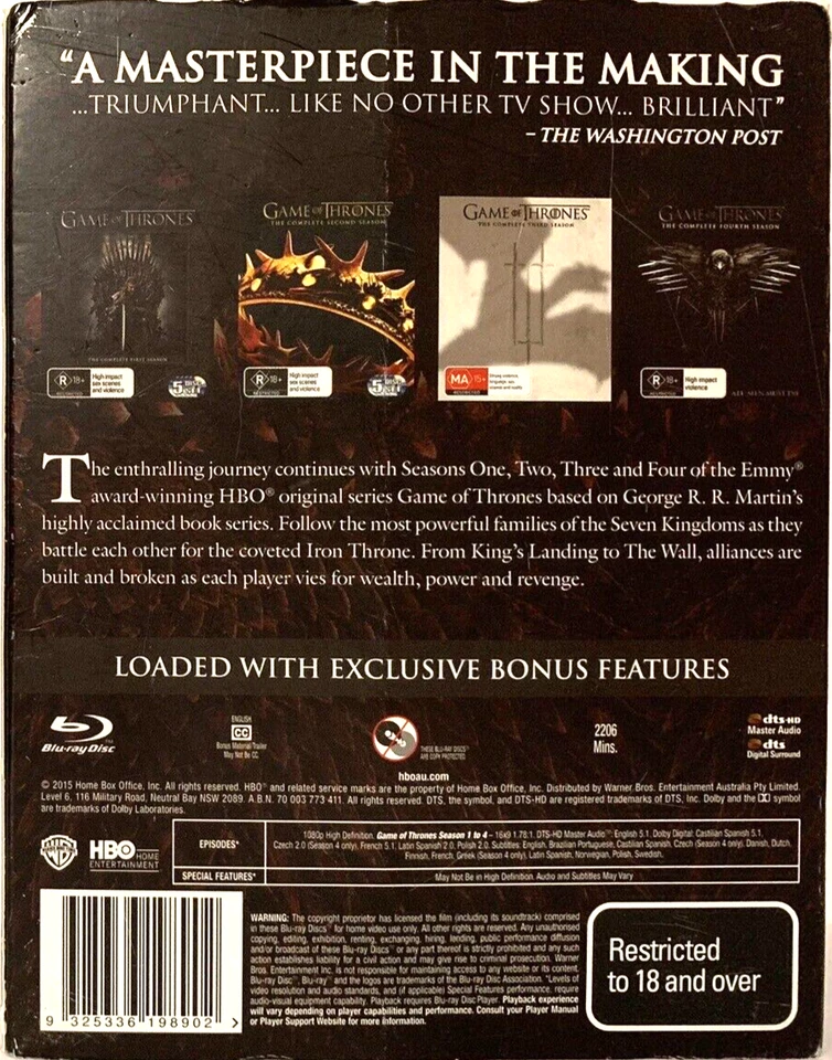 Game of Thrones Season 1-4 Blu-ray Box Set TV Series All Region VGC - image 2 of 3