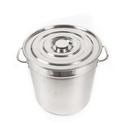 Padella da Cucina 35L Grande Acciaio Inox Profonda Stock Pentola con Coperchio Catering Casseruola - Foto 8 di 11