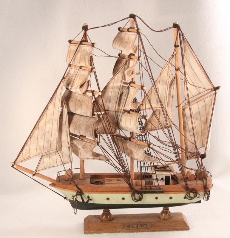 Vintage Wood Model Sail Boat Ship 
