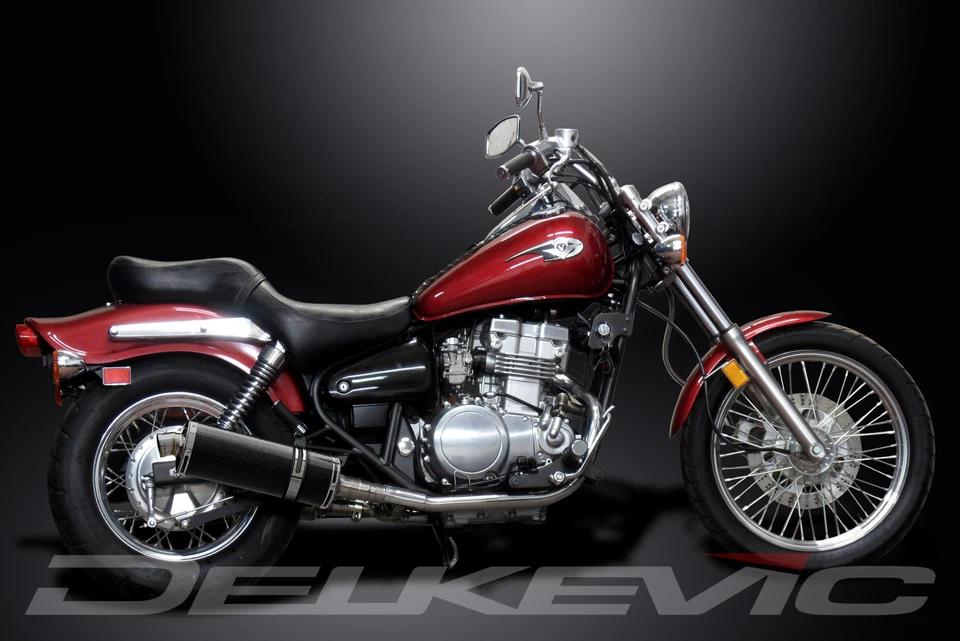 Kit silenciador escape carbono ovalado Kawasaki EN500C 500 Vulcan 96-09 Slip On 14" Foto 4 de 4