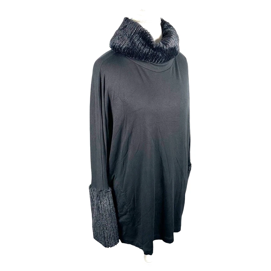 Saks Fifth Avenue Túnica Negra Borde de Piel Invierno Esquí Lagenlook Bolsillos Suave Talla L Foto 2 de 4