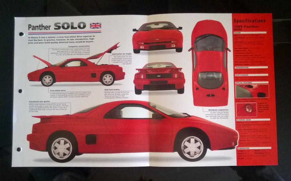 1989-90 Panther Solo  information brochure Hot cars race car