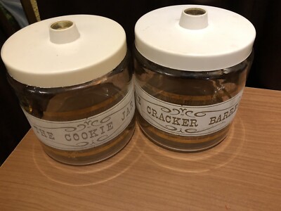 Vintage Pair Pyrex Cracker Barrel Glass Canister Jar w/Lid Mid