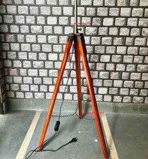 Antique Wooden Corner Floor Tripod Stand Vintage Brass Brown Suitable For Camera