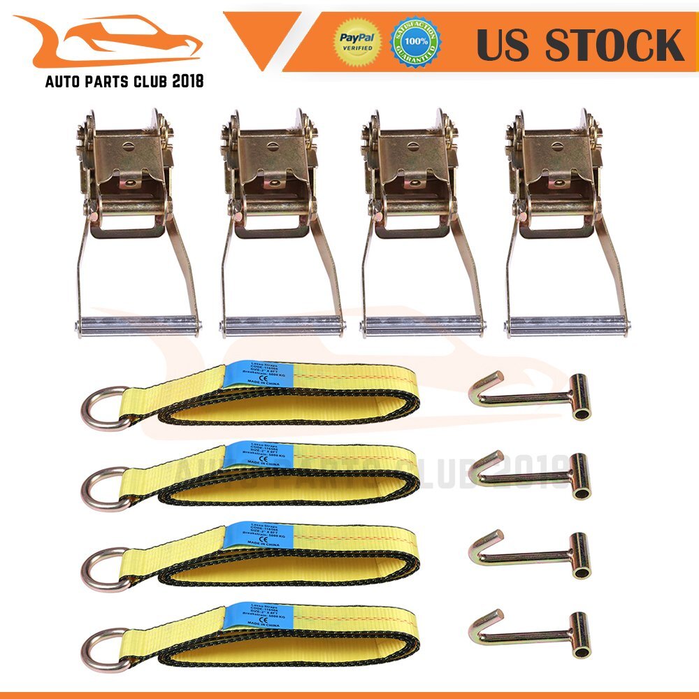 4-Set (12 Total) With Ratchets & J-Hooks - Tow Truck Tie Downs - Foto 11