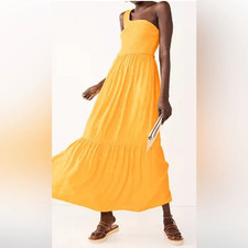 Nine West  One-Shoulder Smocked Maxi Dress, color called Liquid Gold, size L.