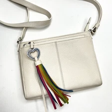 BRIGHTON Barbados City Organizer Pearl White w/Rainbow Tassel Leather Crossbody