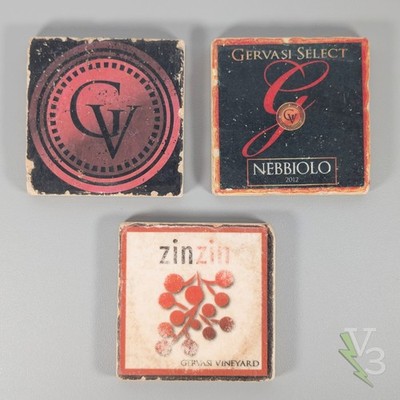 Gervasi Vineyard Wine Bottle Coasters Set of 3 | Rustic Stoneware with Cork Back