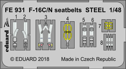 Eduard Accessories FE931 1:48 - F-16C/N Seatbelts STEEL for Tamiya - New