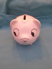 Piggy Bank Pottery Floral Pattern with Cute Face Vintage Collectable VGC Stopper