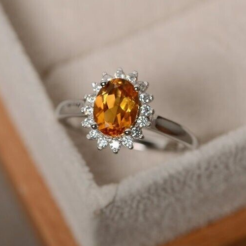 4,00 ct zertifizierter ovaler natürlicher orangefarbener Diamantring VVS1 Weißgold-Finish - Bild 9 von 14