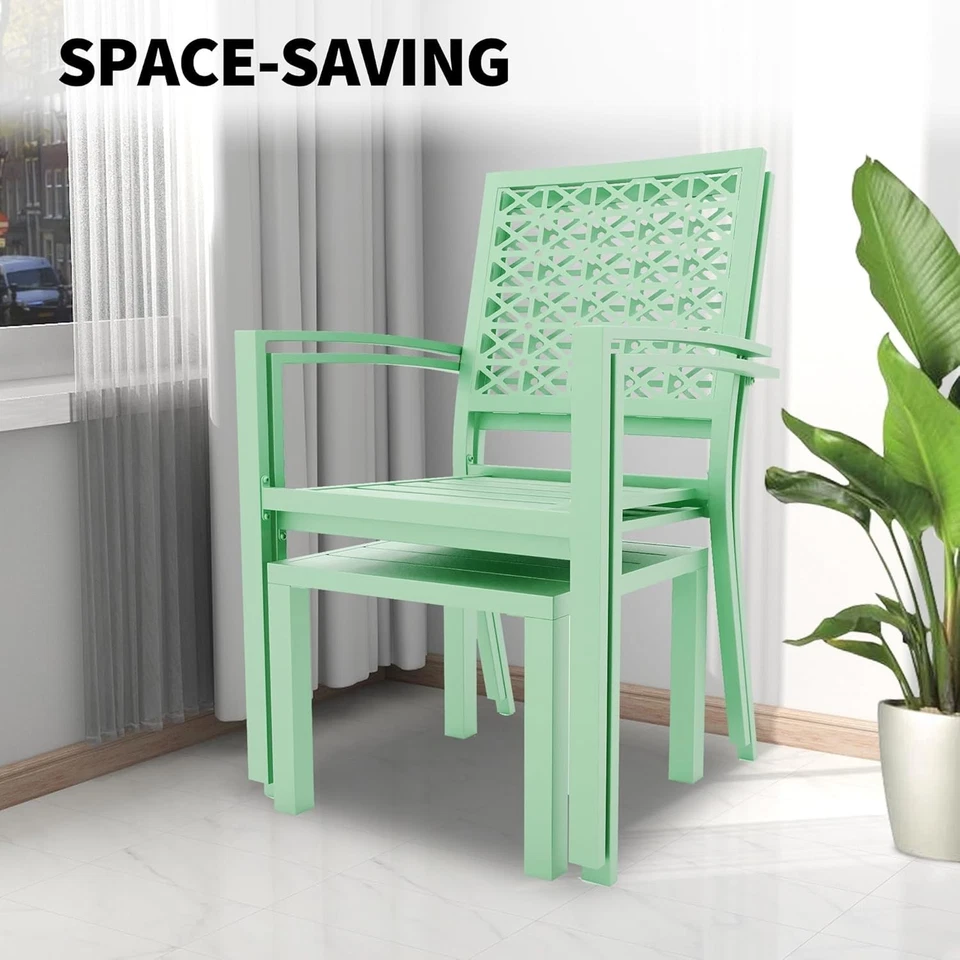 3-Piece Iron Patio Bistro Set–2 Chairs & 1Table, Balcony Furniture ,Light Green - Image 2 of 4