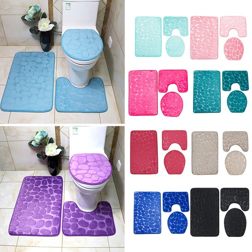 3-Piece Bathroom Bath Mat Contour Rug Set with Toilet Lid Cover kit Anti Slip - - Picture 12 of 73