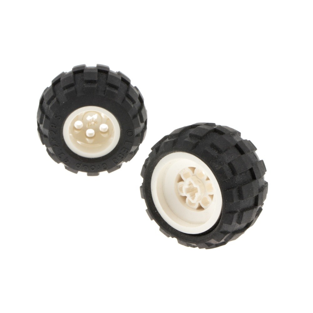 2x Lego Technic Wheel 43.2x28 S Black Rim White Balloon Tire 6579 6580ac01