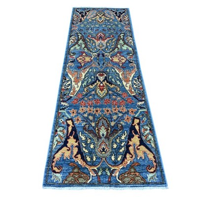 2'7''x8' Marlin Blue Bijar Garus Design Hand Knotted Soft Wool Runner Rug 22172