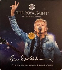 PAUL MCCARTNEY 2024 UK  1/40oz GOLD PROOF 50p COIN