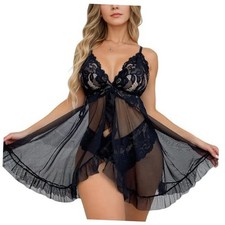 dream love Women Lingerie Lace Babydoll Chemise Ruffle XX-Large 01-black
