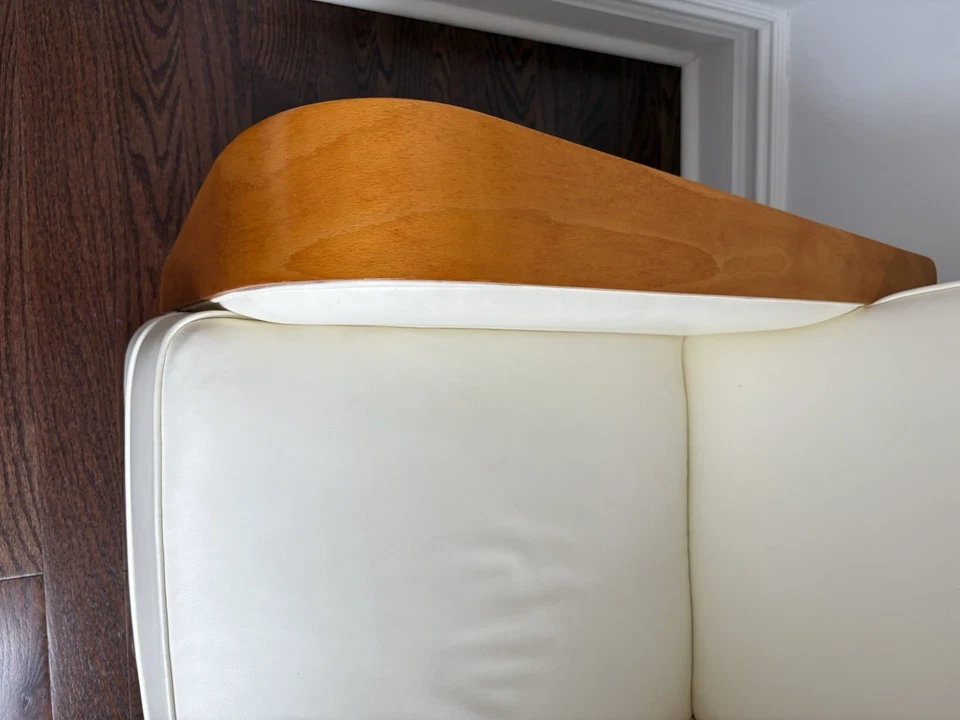 Sillón sueco Art Deco en abedul satinado con cuero blanco años 20-30 Foto 2 de 4