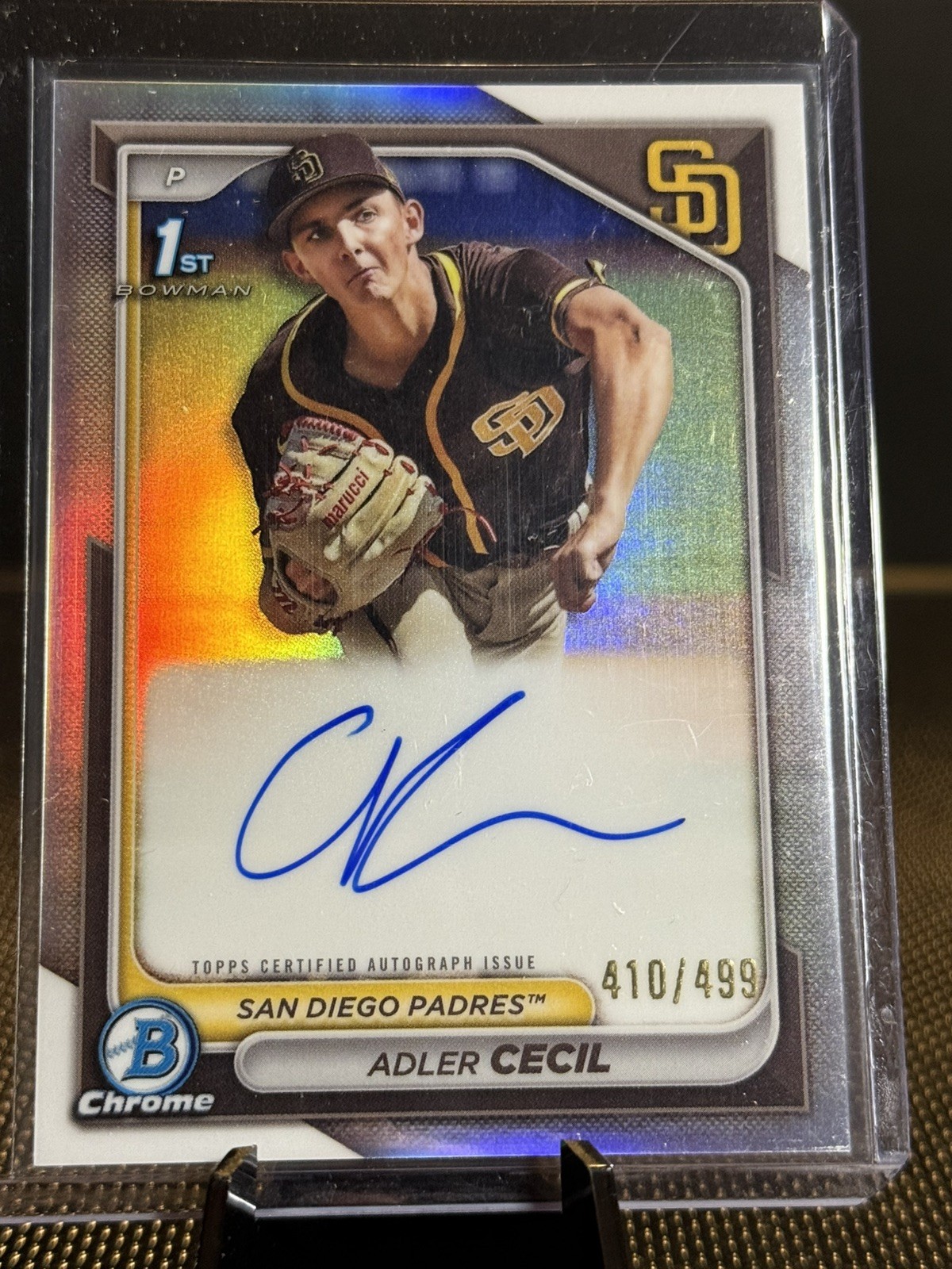  Adler Cecil 2024 Bowman Chrome 1st Refractor ON CARD AUTO /499 San Diego Padres