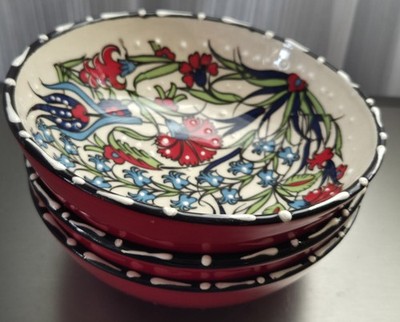 Nakkaş Çini Hand Painted Turkish Ceramic Bowl 6  Floral Iznik Style