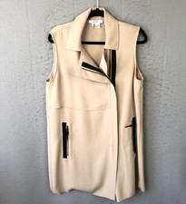 Per Se Dress Womens 10 Beige Sleeveless Long Zip Front Pockets Modern Minimalist