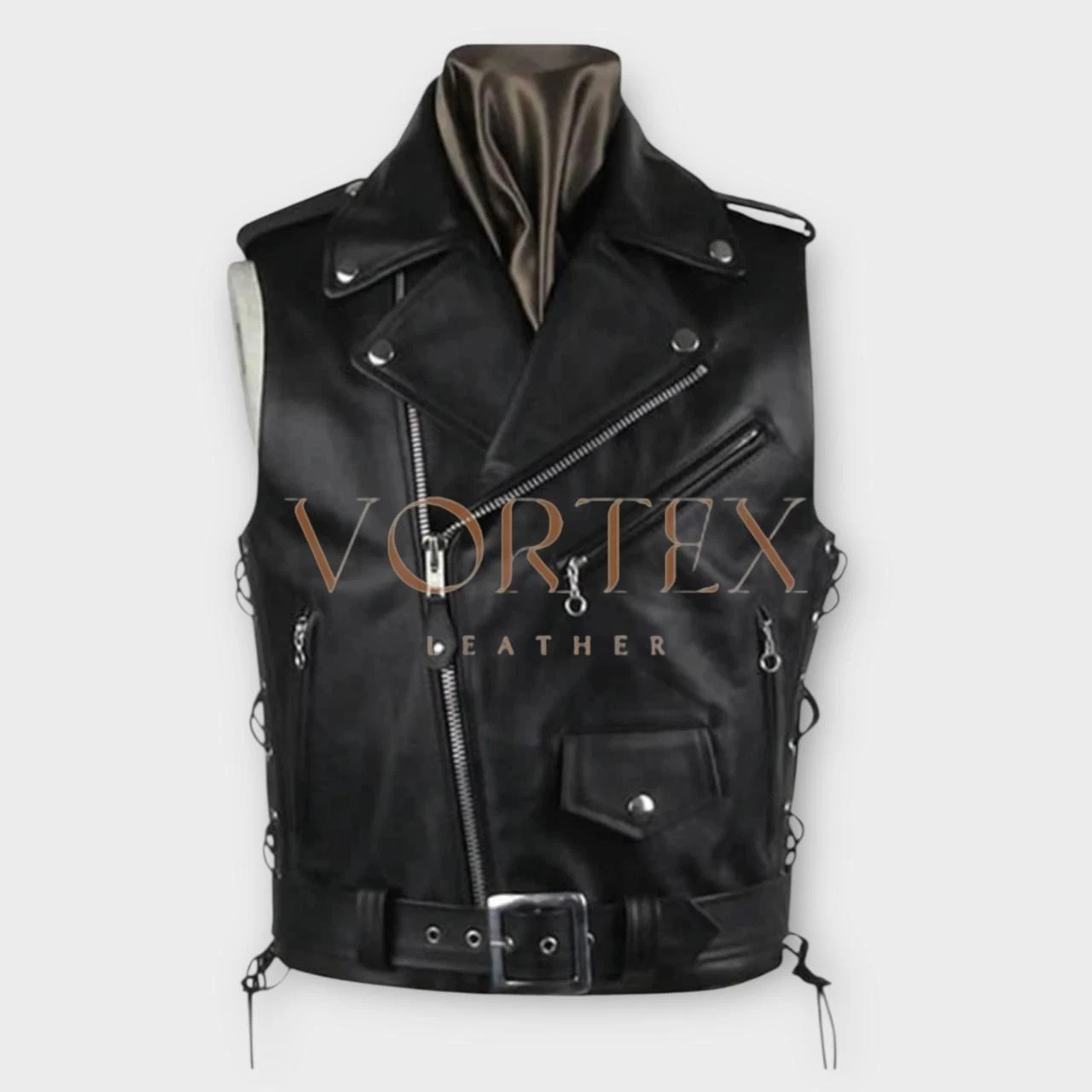 Men's Biker Style Black Leather Causal Vest In Genuine Lambskin Leather Vest