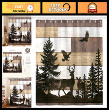 Woodland Deer Shower Curtain Set, Waterproof Pine Tree Fabric, 72x72 Inch, 12 Ho