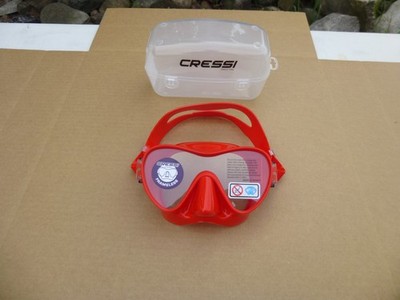 NEW CRESSI F1 FRAMELESS SCUBA DIVE / DIVING MASK RED CLEAR LENS & HARD CASE