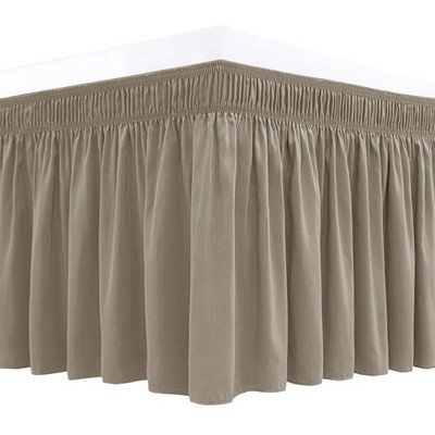 Biscaynebay Wrap Around Bed Skirts for Queen Beds 15 Drop, Taupe Adjustable E...