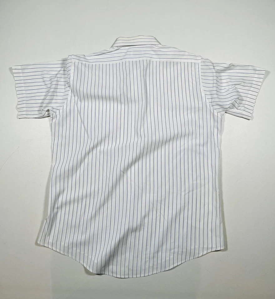 Hathaway Shirt Mens 16 White Blue Stripe Short Sleeve English Poplin Made USA - Image 2 of 4