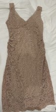 Windsor Lace Overlay V Neck Mini Dress tan/ Beige Blush  party dress