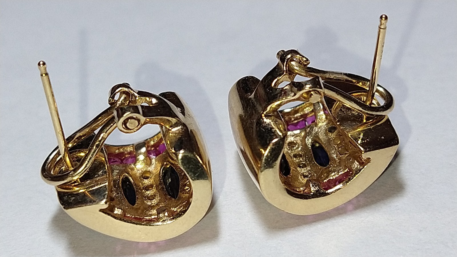 Solid 14k gold natural sapphire ruby diamond earr… - image 15