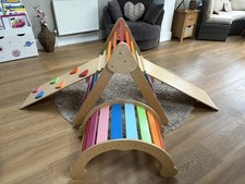 4-Piece Rainbow Pikler Triangle with Ladder/Slide, Climbing Wall and Arch/Rocker