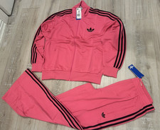 adidas Original Firebird Tracksuit Pink Black Loose Fit Top and Bottom Set sz M