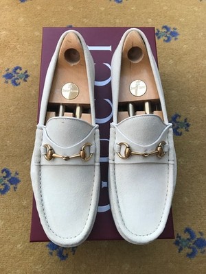 Gucci Halbschuhe Schuhe Wildleder Horsebit 1953 Weiß Gold Herren US 11 UK 10,5 EU 44,5