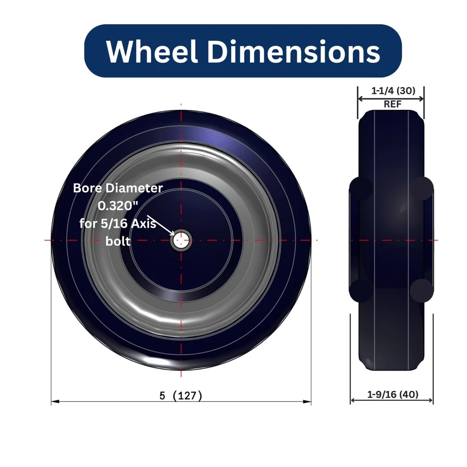 Комплект из 8 колес | колеса диаметром 5 дюймов для тележки | гайки и болты в комплекте - Изображение 3 из 4